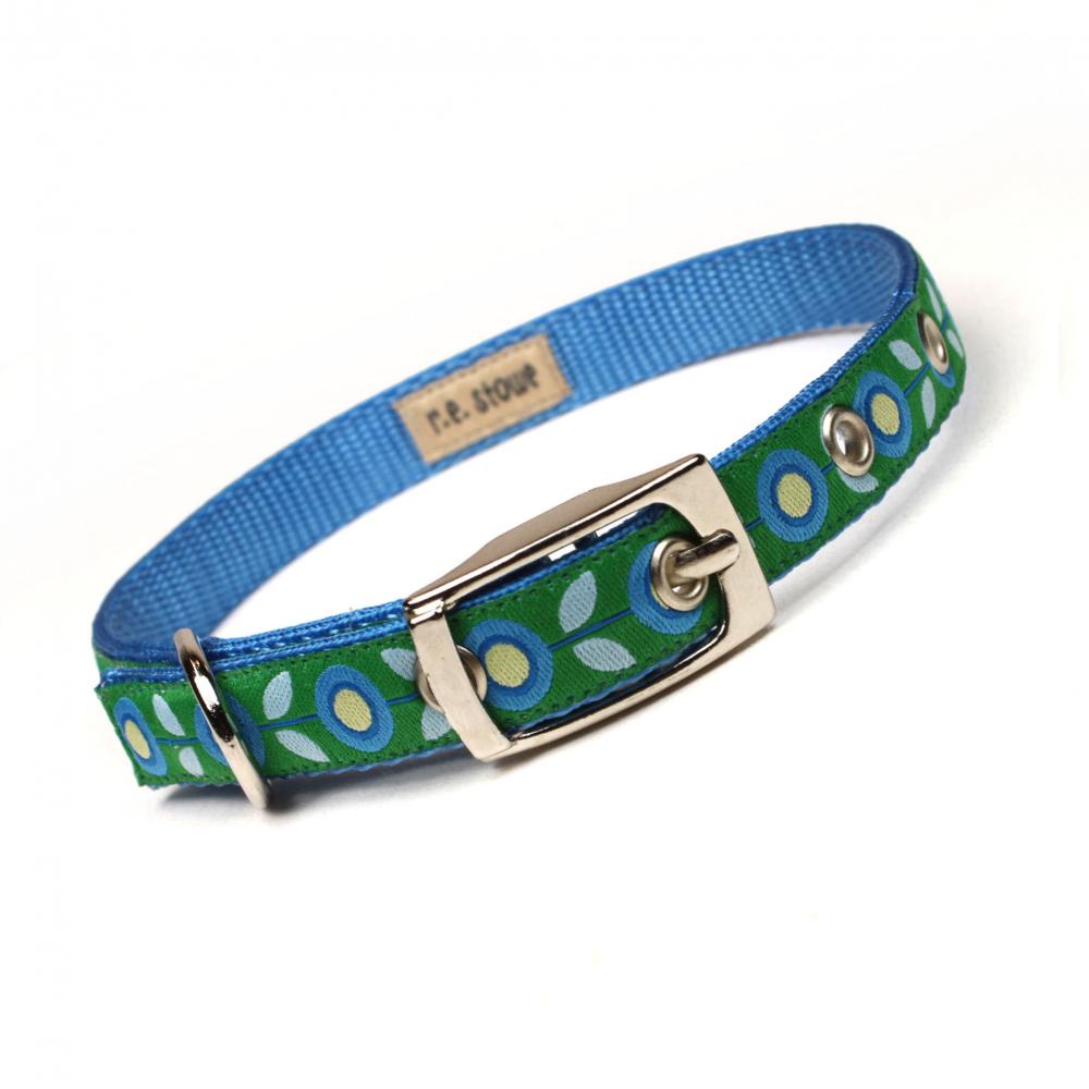 blue and green mod flora metal buckle dog or cat collar (1/2 inch)