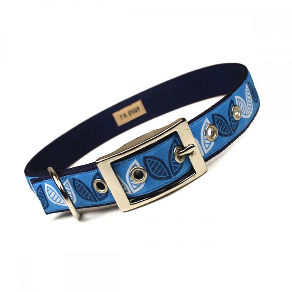 mod blue leaves metal buckle dog collar (1 inch)